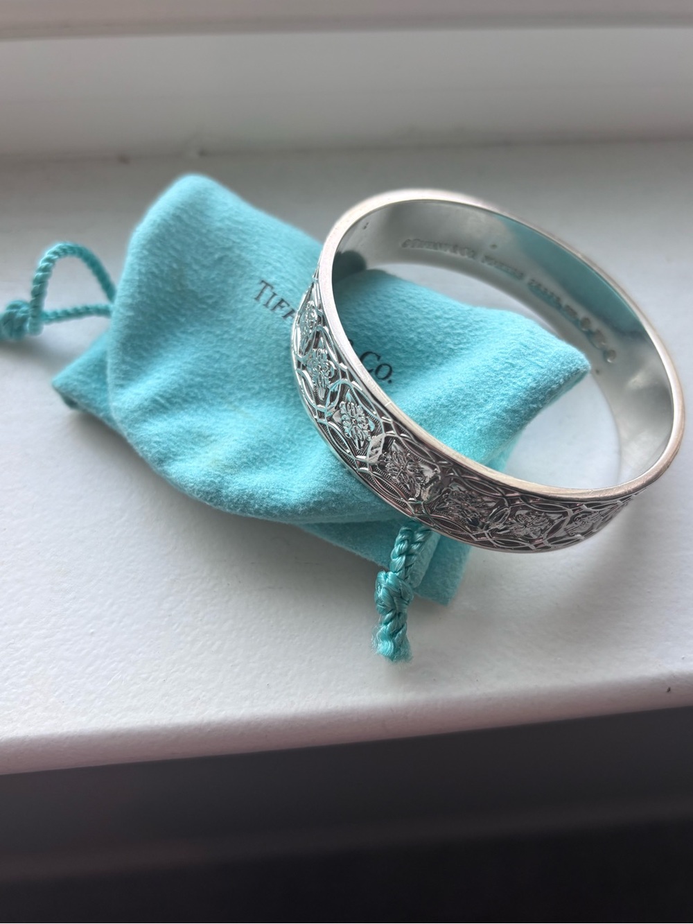 Tiffany & Co. Engraved Sterling Celtic Leaf Estate Bangle